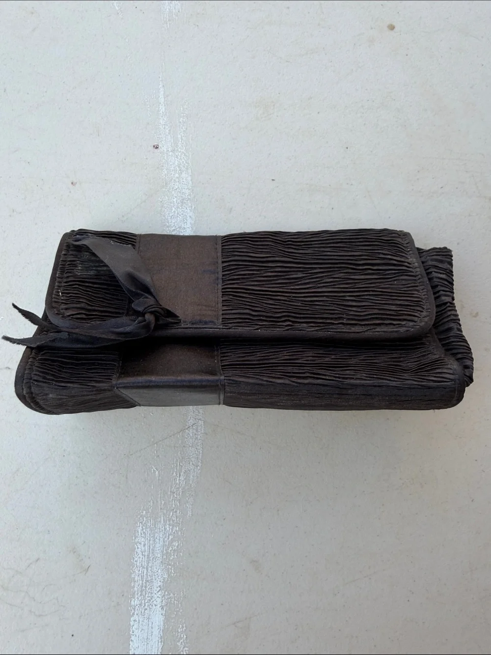 Vintage Trucco Elegant Black Pleated Clutch Wristlet with Tie Accent